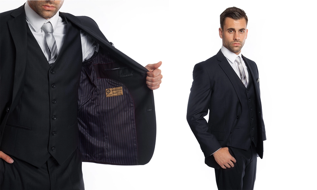 Men's Modern Fit 3-Piece Suit - Navy