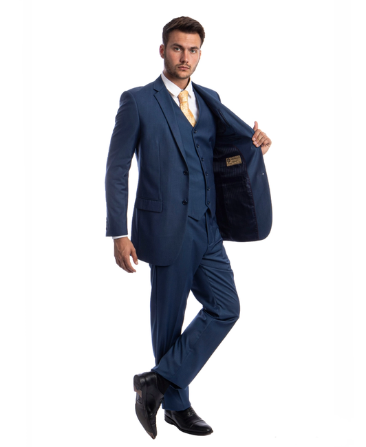 Men's Modern Fit 3-Piece Suit - Indigo Blue
