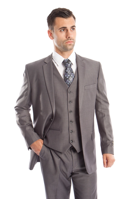 Men's Modern Fit 3-Piece Suit - Grey