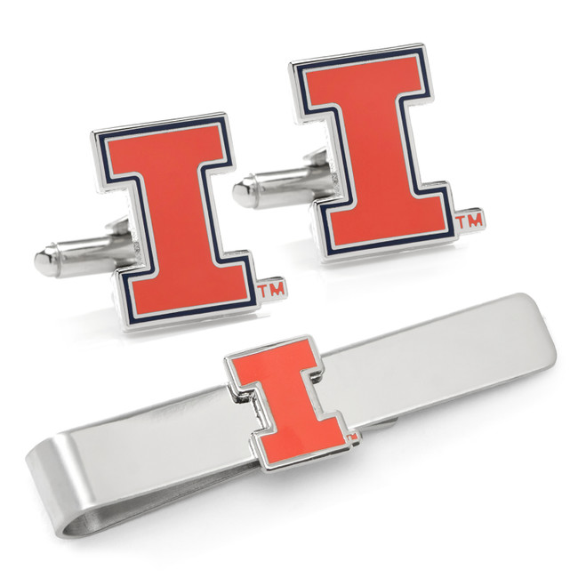 Illinois Cufflinks and Tie Bar Gift Set