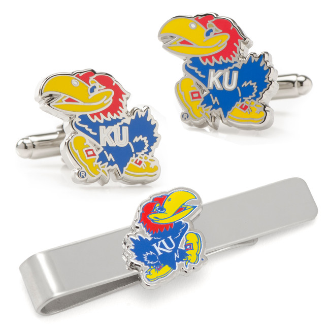 Kansas Jayhawks Cufflinks and Tie Bar Gift Set