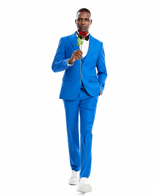 Light Weight Men's Linen Skinny Fit 3-Piece Suit - Royal