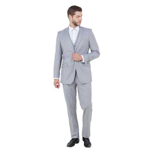 Tazzio Men's Modern Fit 3-Piece Suit - Light Grey