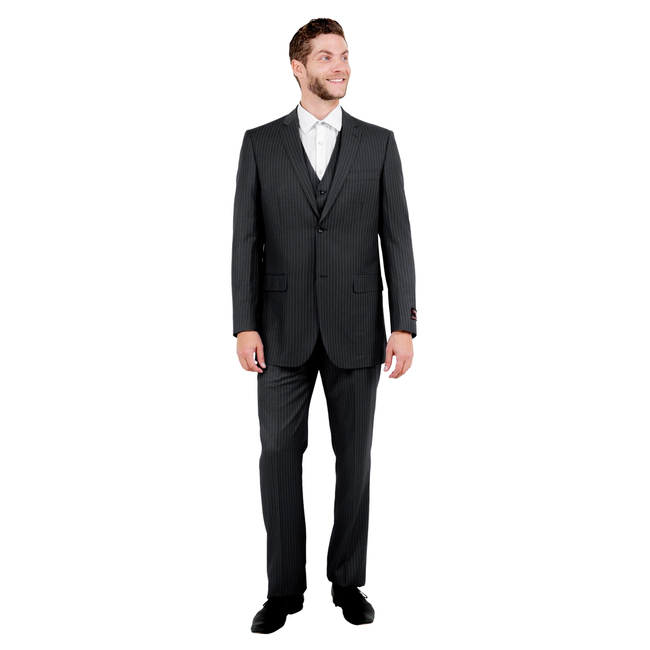Demantie Men's  Pinstripe 3-Piece Suit - Black
