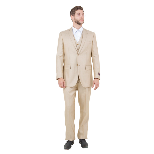 Tazzio Men's Modern Fit 3-Piece Suit - Light Beige