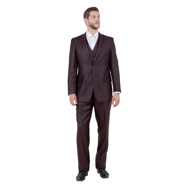 Tazzio Men's Modern Fit 3-Piece Suit - Burgundy