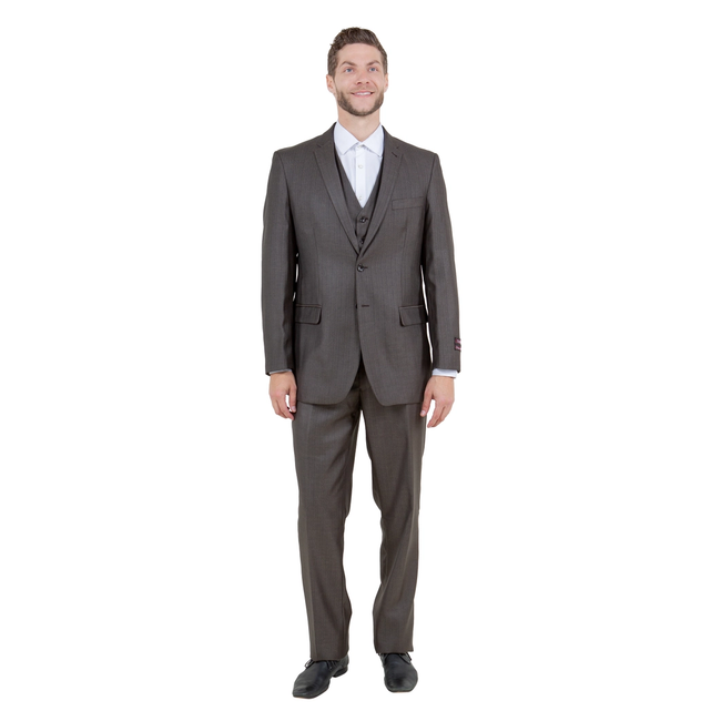 Tazzio Men's Modern Fit 3-Piece Suit - Brown