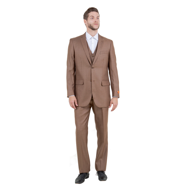 Tazzio Men's Modern Fit 3-Piece Suit - Toast