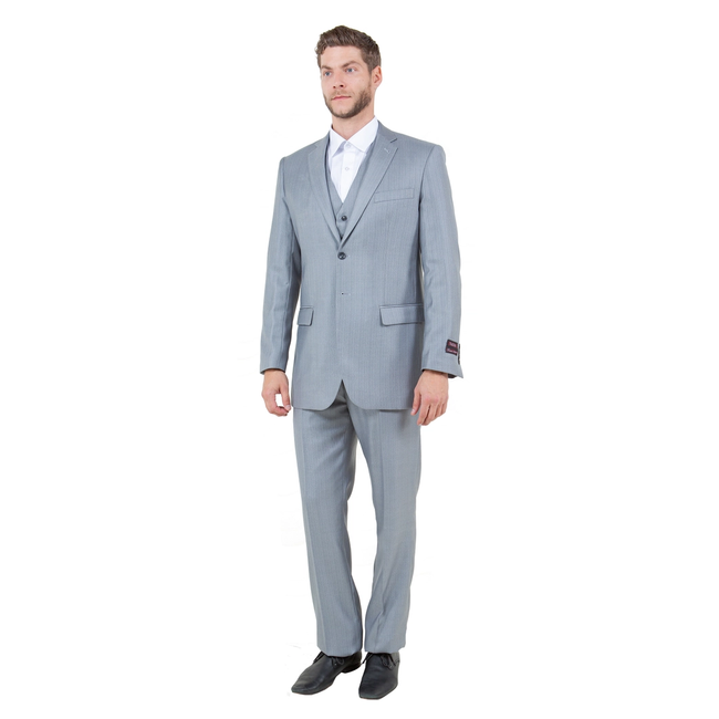 Tazzio Men's Modern Fit 3-Piece Suit - Light Grey
