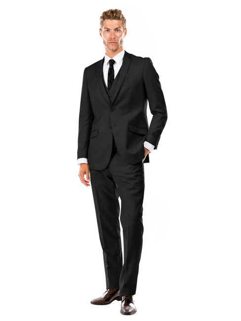 Men's 3-Piece Sharkskin Fashion Suit - Black