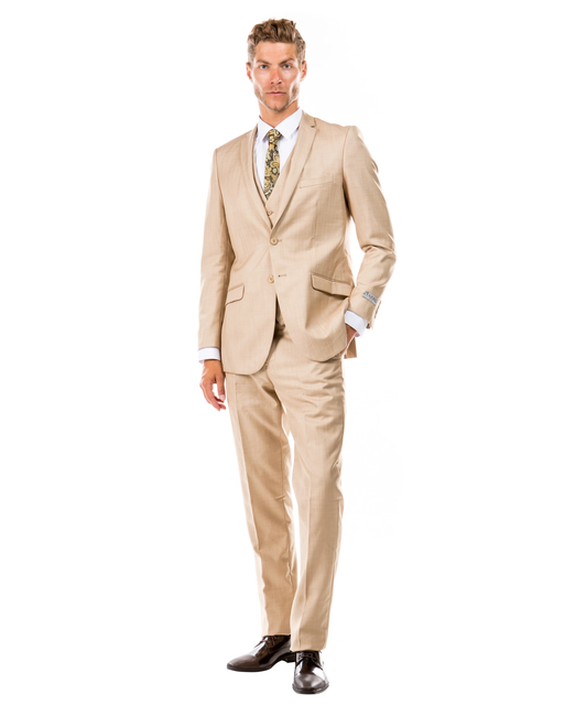 Men's 3-Piece Sharkskin Fashion Suit - Dark Tan