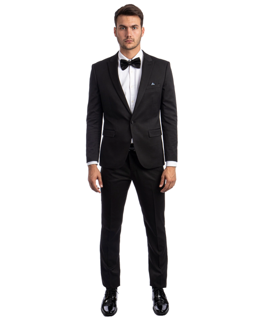 Fashion Mens 2 Piece Solid Color Suit - Black