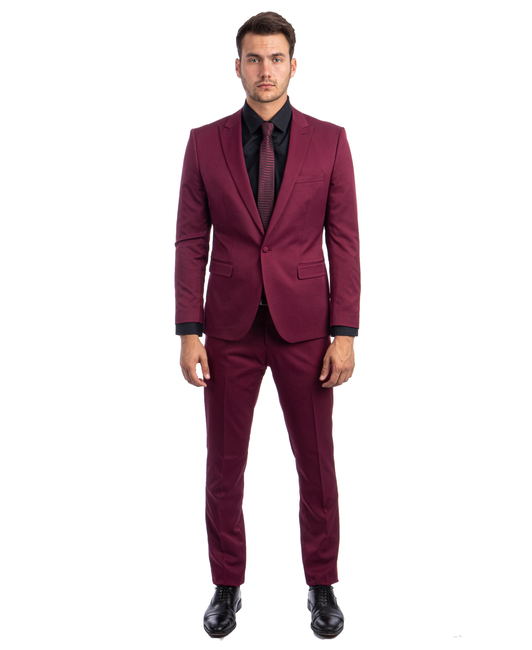 Fashion Mens 2 Piece Solid Color Suit - Burgundy