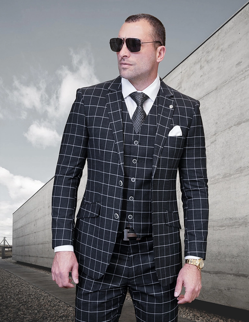 Pomelo Men's 3-Piece Plaid Italian Wool Suit