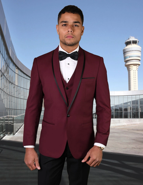 Genova 3-Piece Wool Men's Suit Set - Burgundy