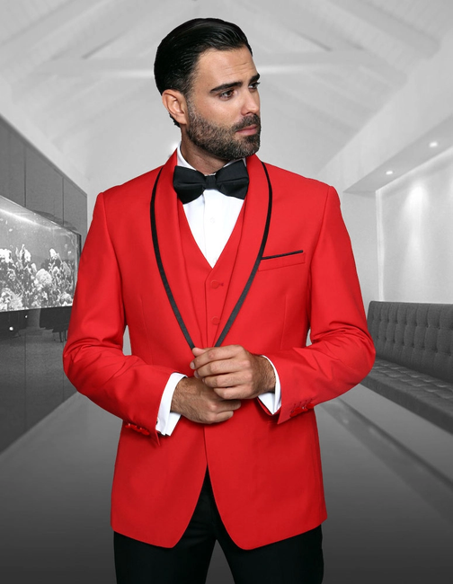 Genova 3-Piece Wool Men's Suit Set - Red