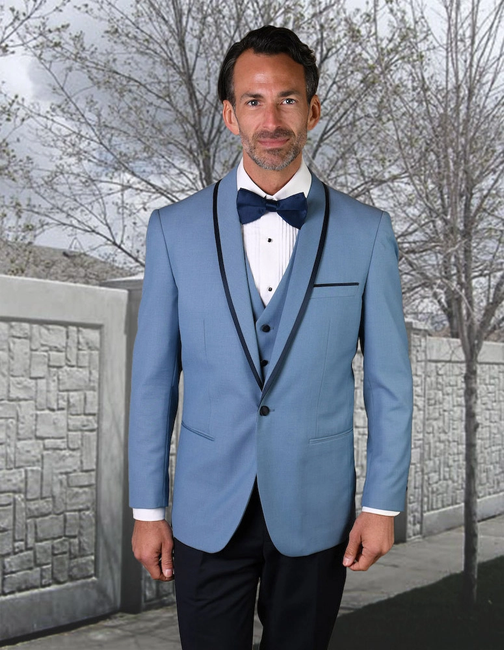 Genova 3-Piece Wool Men's Suit Set - Steel Blue