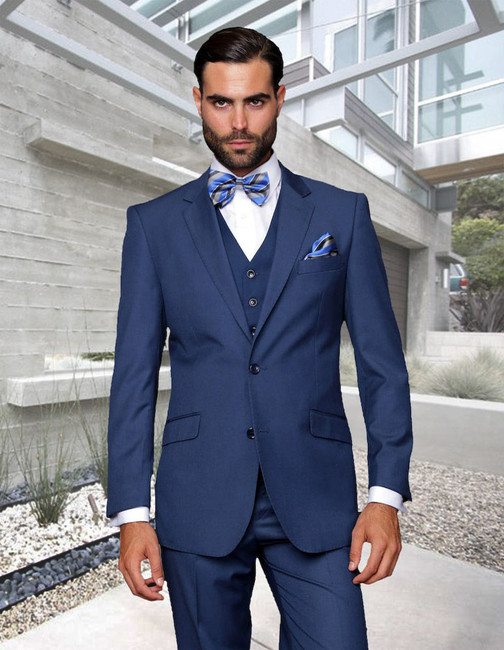 100% Italian Wool Men's 3-Piece Suit - Indigo