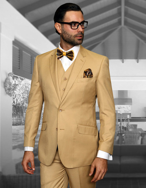 100% Italian Wool Men's 3-Piece Suit - Chestnut