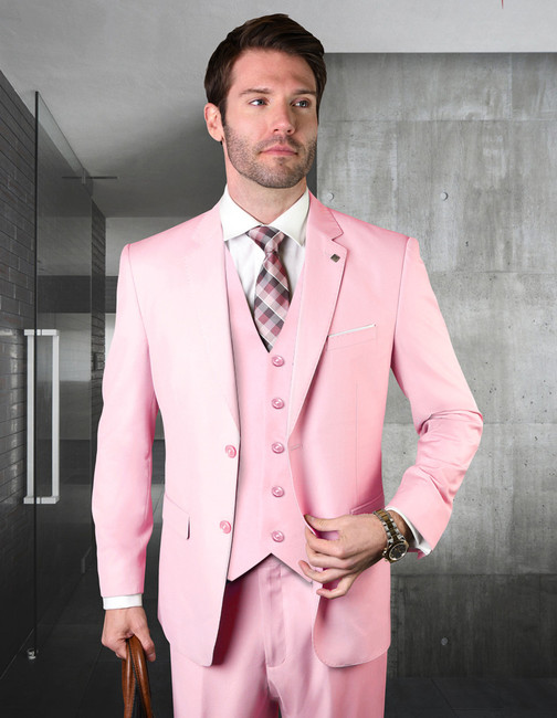 100% Italian Wool Men's 3-Piece Suit - Pink