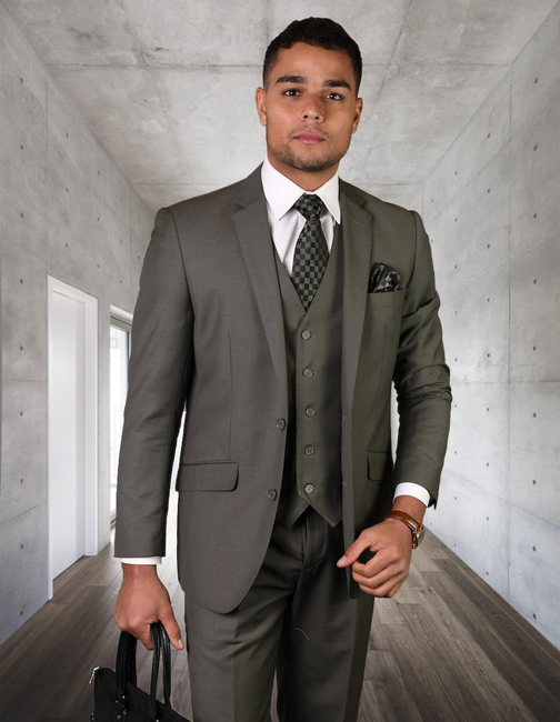 100% Italian Wool Men's 3-Piece Suit - Sage