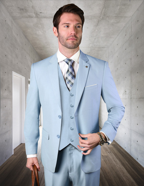 100% Italian Wool Men's 3-Piece Suit - Powder
