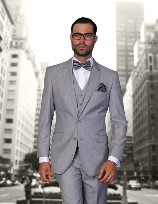 100% Italian Wool Men's 3-Piece Suit - Gray