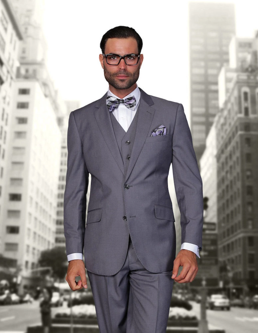 100% Italian Wool Men's 3-Piece Suit - Charcoal