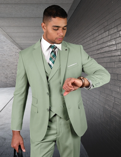 Zargala Modern Fit Men's 3-Piece Suit - Apple Green