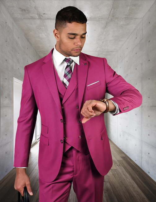 Zargala Modern Fit Men's 3-Piece Suit - Fuchsia