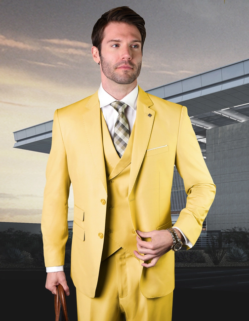 Zargala Modern Fit Men's 3-Piece Suit - Yellow