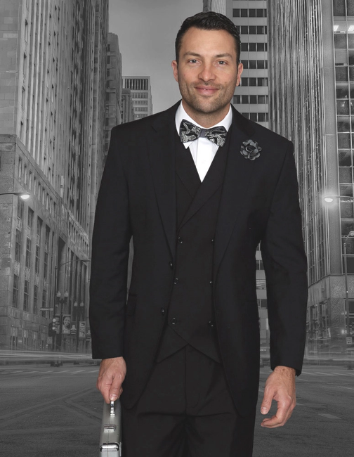 Messina 3-Piece Solid Color Regular Fit Men's Suit Set - Black