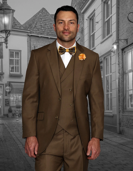 Messina 3-Piece Solid Color Regular Fit Men's Suit Set - Bronze