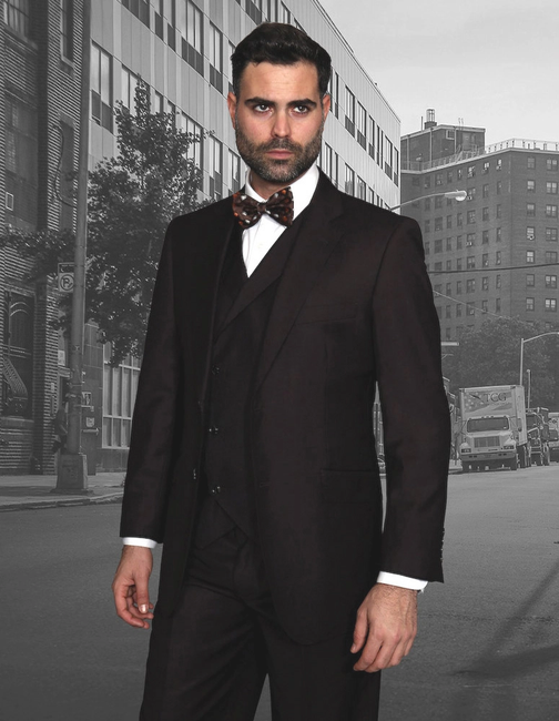 Messina 3-Piece Solid Color Regular Fit Men's Suit Set - Brown