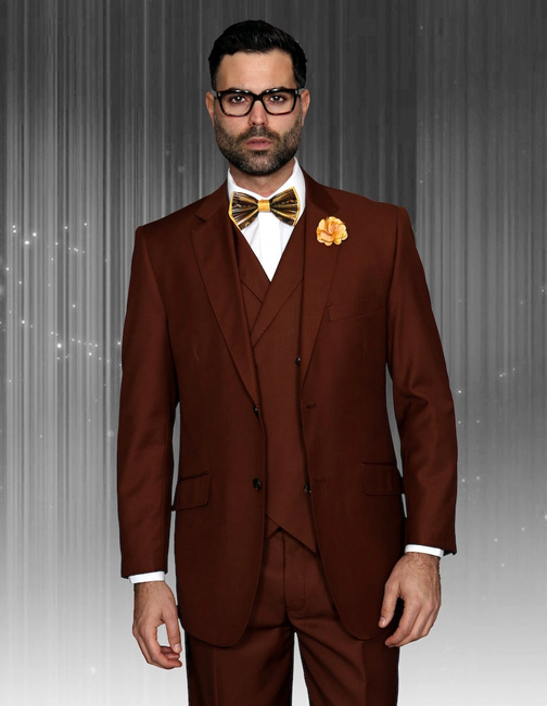 Messina 3-Piece Solid Color Regular Fit Men's Suit Set - Copper