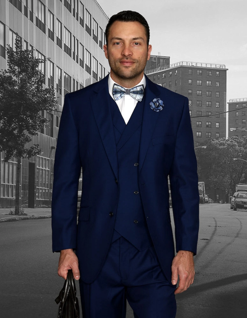 Messina 3-Piece Solid Color Regular Fit Men's Suit Set - Sapphire