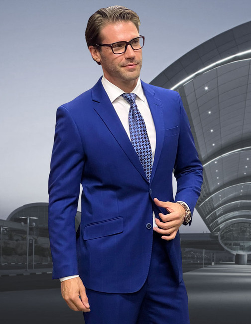 Porto-1 Plaid Handcrafted Italian Wool Suit Set - Sapphire