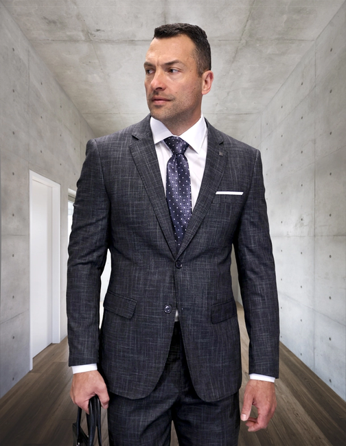 Men's Plaid 2-Piece Italian Wool Suit Set - Carbon