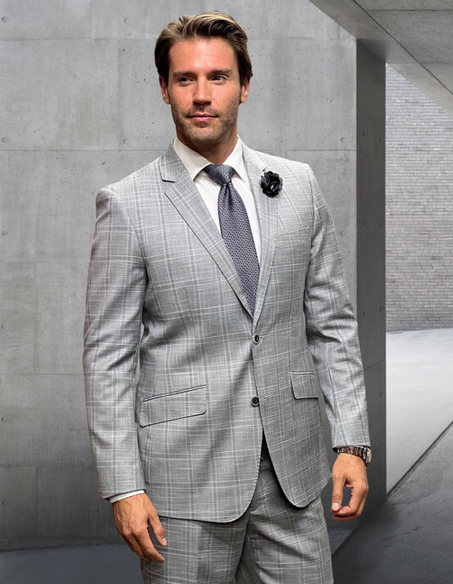 Porto-11 Plaid Handcrafted Italian Wool Suit Set - Gray