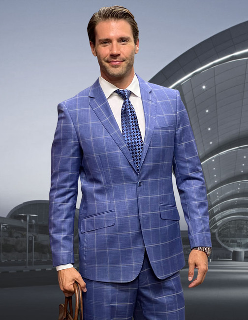 Porto-11 Plaid Handcrafted Italian Wool Suit Set - Indigo