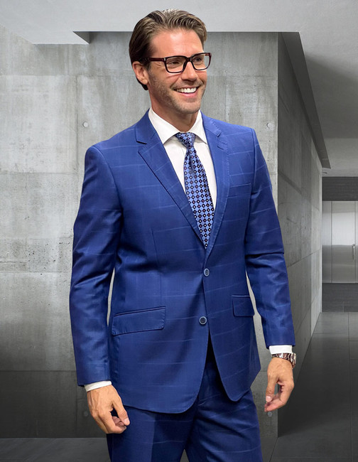 Porto-11 Plaid Handcrafted Italian Wool Suit Set - Sapphire