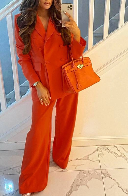 Fashion Blazer Wide Leg Pants Suit Set - Orange