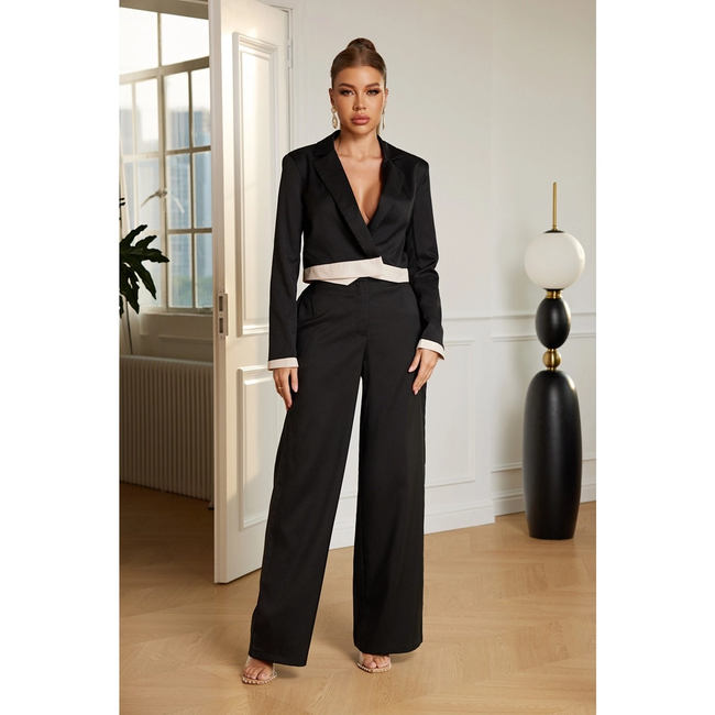 Women's Solid Color Crop Top Pant Set