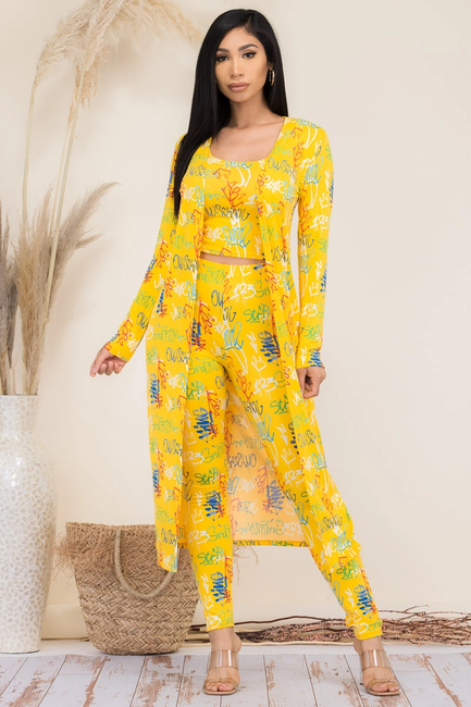 Women's 3-Piece Pant & Duster Set - Graffiti