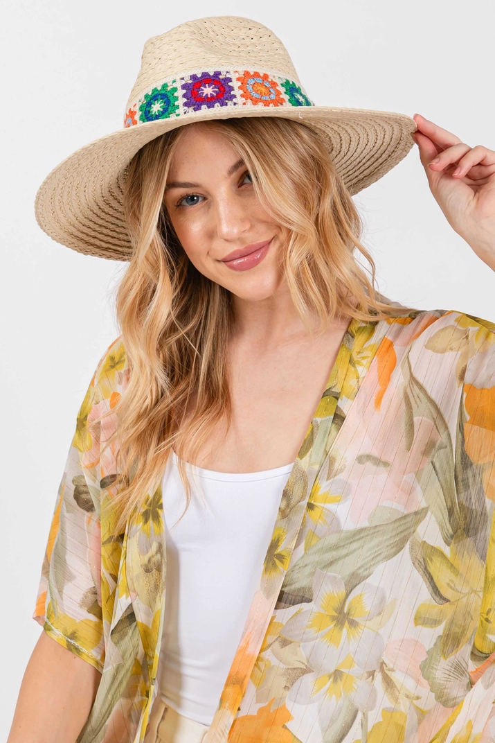 Flower Straw Band Sun Hat