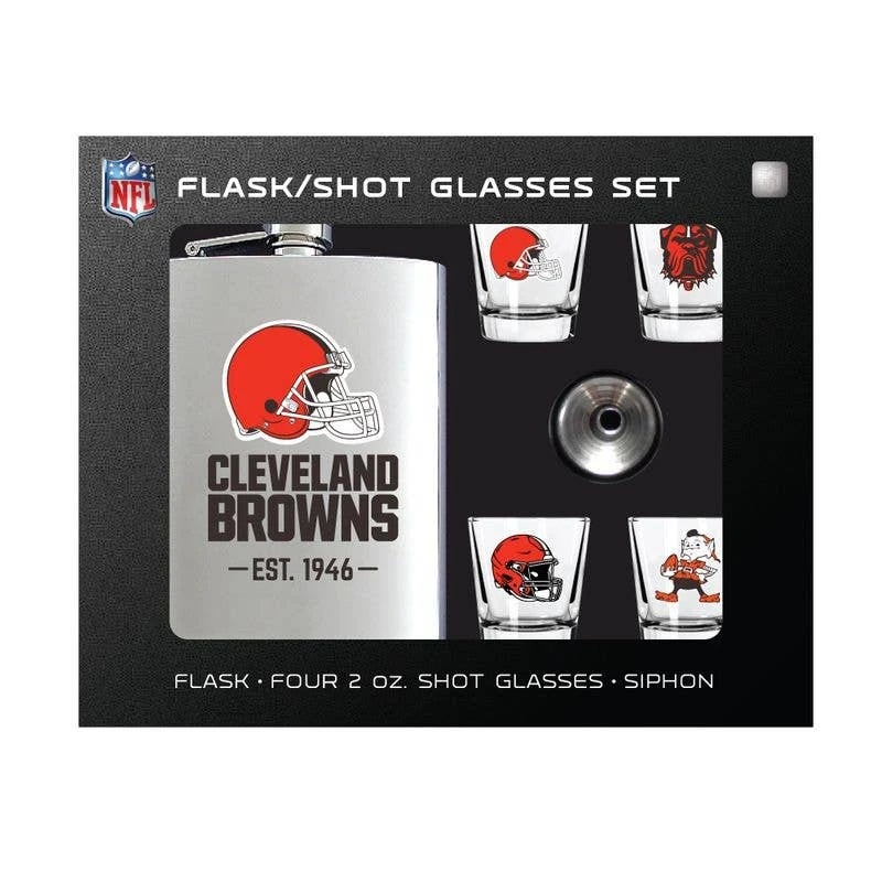 Cleveland Browns Flask Gift Set Stainless Steel Barware NFL Fan Gift