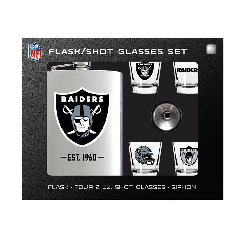 Las Vegas Raiders Flask Gift Set Stainless Steel Barware NFL Fan Gift