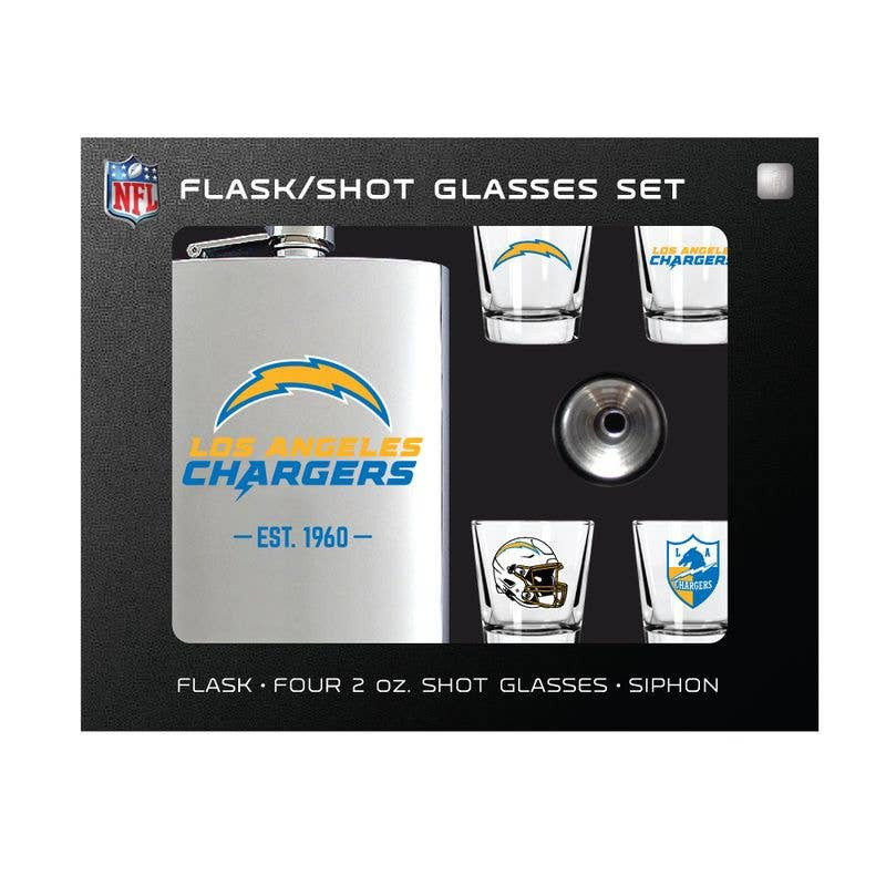 Los Angeles Chargers Flask Gift Set Stainless Steel Barware NFL Fan Gift