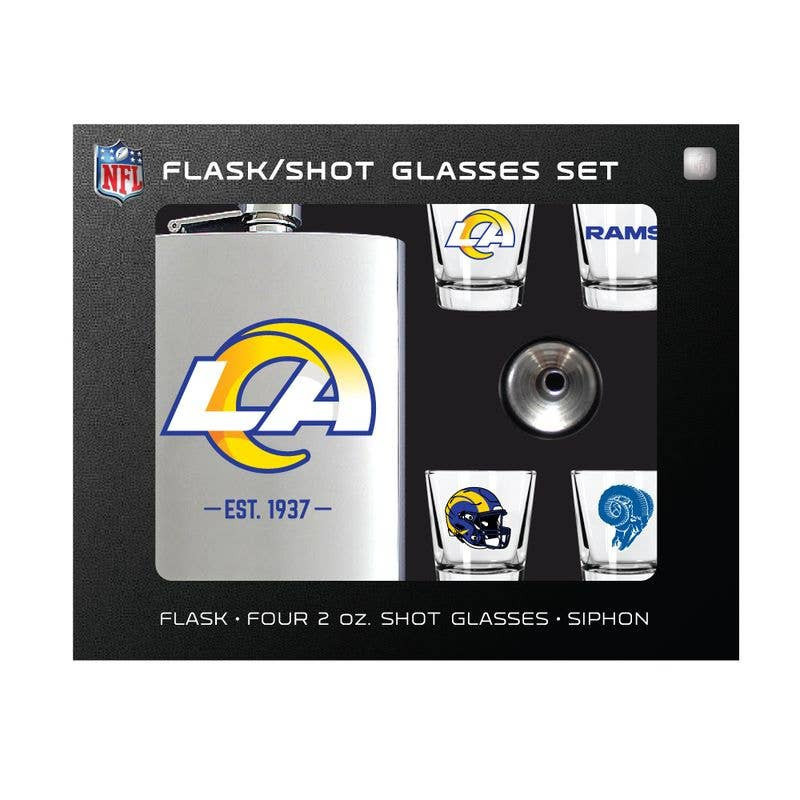 Los Angeles Rams Flask Gift Set Stainless Steel Barware NFL Fan Gift