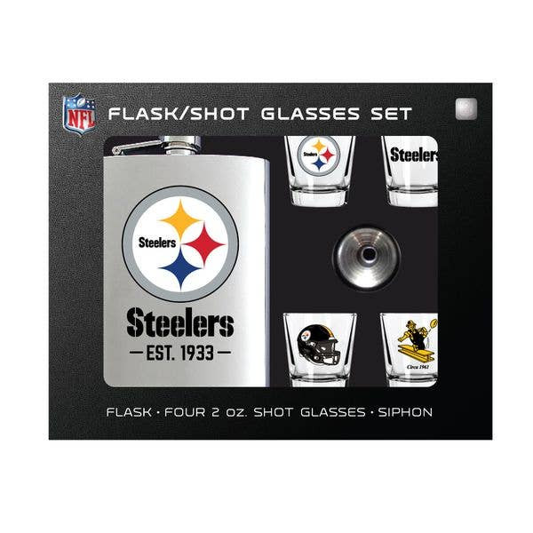 Pittsburgh Steelers Flask Gift Set Stainless Steel Barware NFL Fan Gift